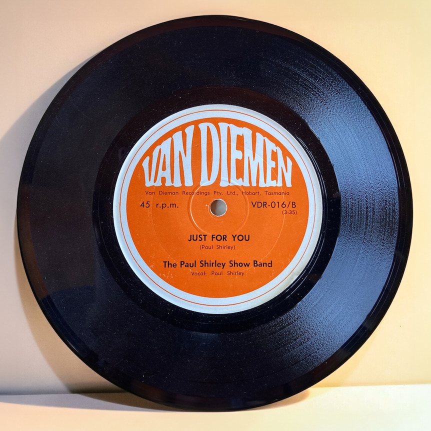 A black vinyl record for the song Just For You recorded by Van Diemen records