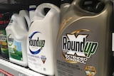 Containers of Roundup on a shelf