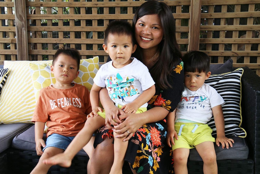 Jesani Catchpoole with her three children in Brisbane.