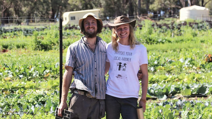 A couple on their regenerative farm on unceded Pinjarup land in Harvey, WA.