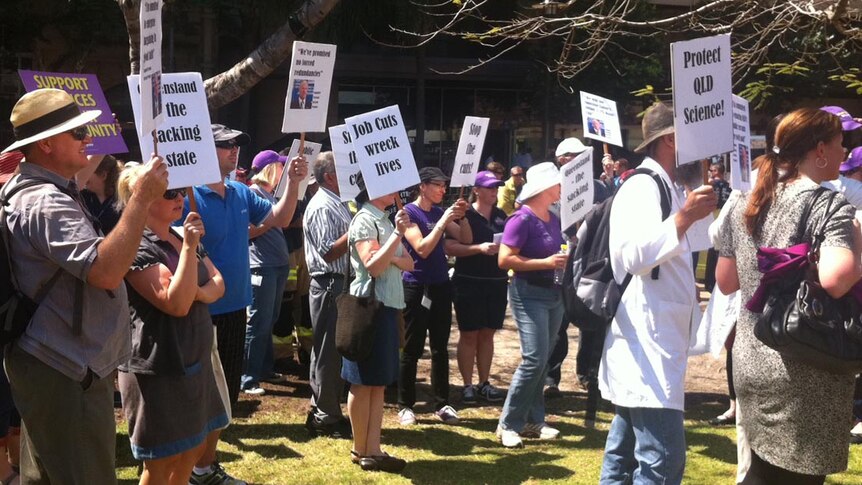 Unionists and supporters gather at Queen's Park in the Brisbane CBD.