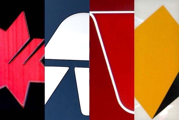 The 4 major Australian banks - LtoR NAB, ANZ, Westpac and CBA