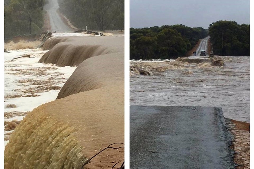 Flood water over road