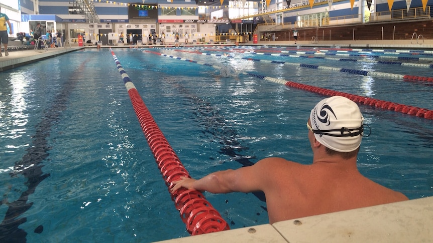 Wide shot of swimmers at AIS training camp