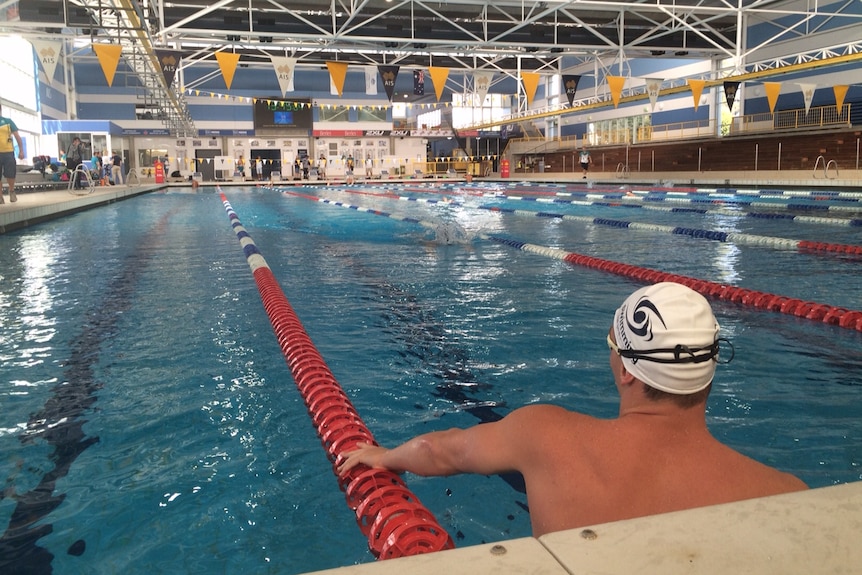 Wide shot of swimmers at AIS training camp