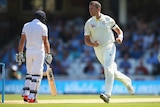Australia's Peter Siddle celebrates the wicket of England's Adam Lyth on day three at The Oval