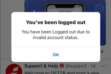 A notification on John Pan's Gettr account showing he had been 'logged out'
