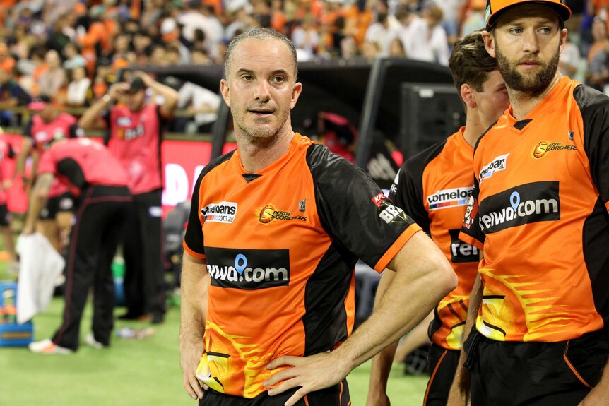 Michael Klinger looks on after his Perth Scorchers beat the Sydney Sixers at the WACA ground