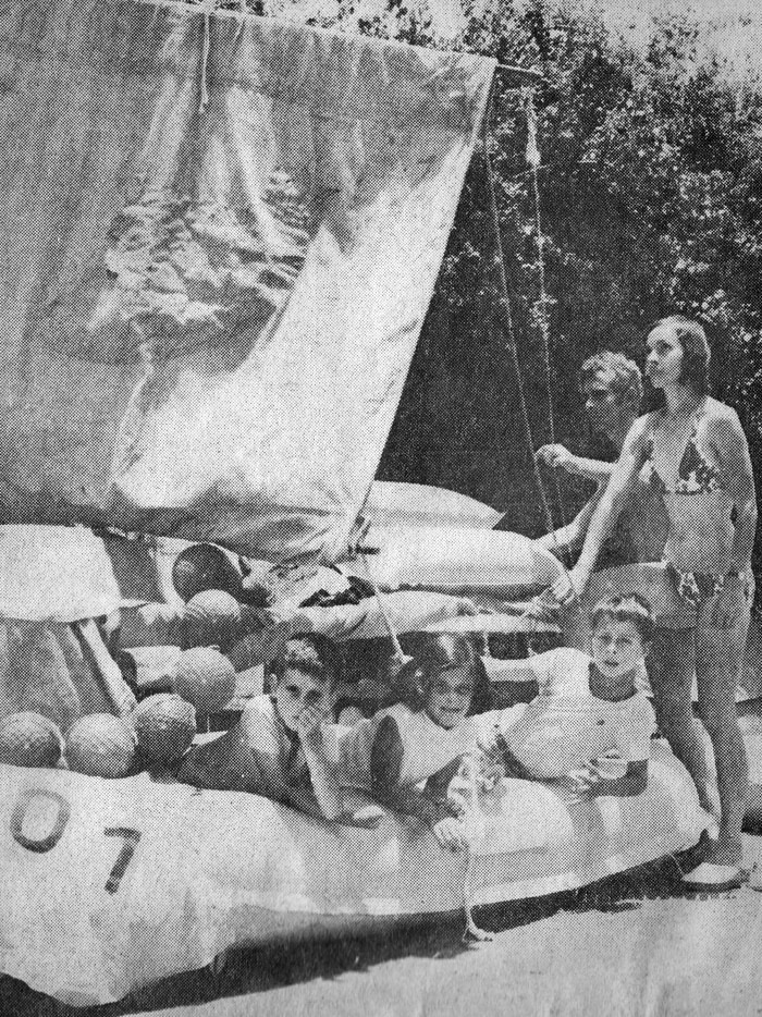 Family and rubber boat