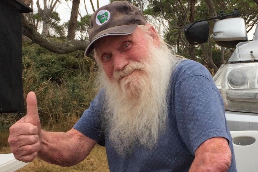 Willem “Bill” Krist giving a thumbs up, Tasmania, 2020