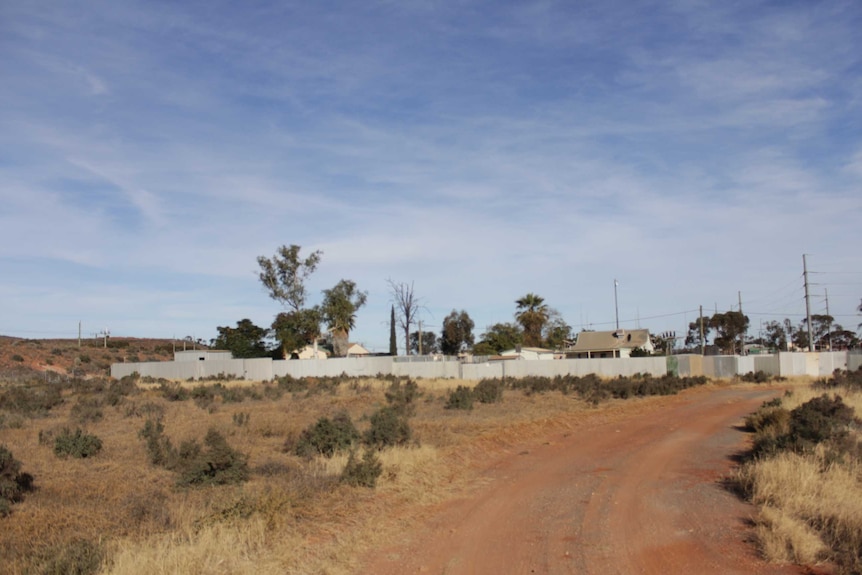 Image of waste ground and the rear of residential properties in Boulder, Western Australia.