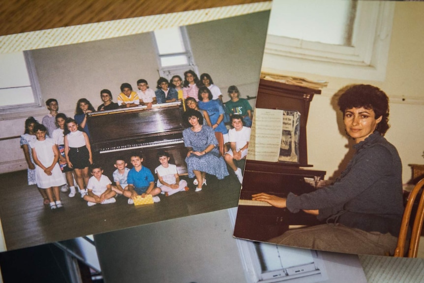 Photographs featuring piano teacher Frida Kotlyar with students.