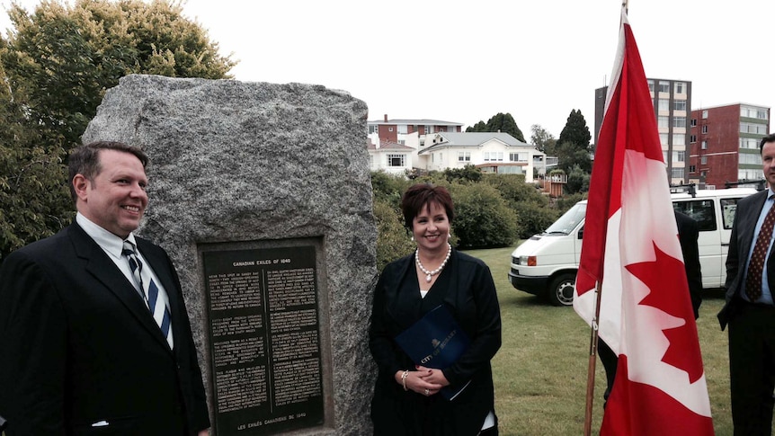 Granite monument in Hobart commemorates Canadian convicts transported to Van Diemen's Land.