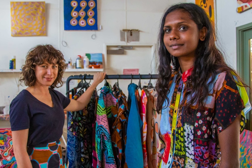 Indigenous artists from Fitzroy Crossing, WA, have teamed up with Lisa Gorman (left) founder of Melbourne fashion company Gorman