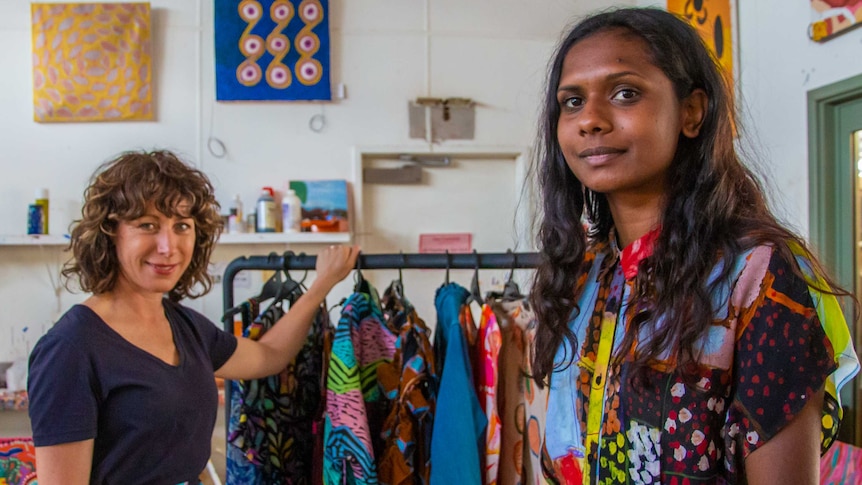 Indigenous artists from Fitzroy Crossing, WA, have teamed up with Lisa Gorman (left) founder of Melbourne fashion company Gorman