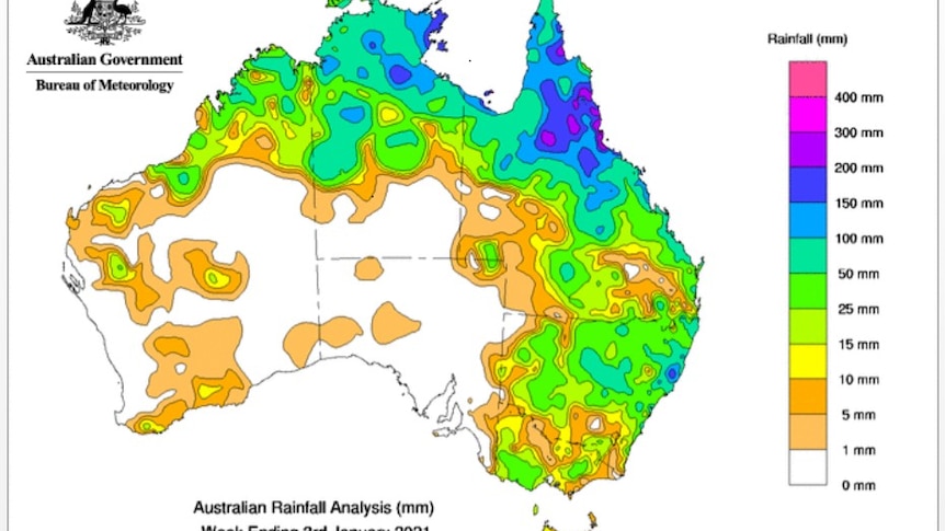 Rain map of Australia for three days from 1-3 January, 2020.