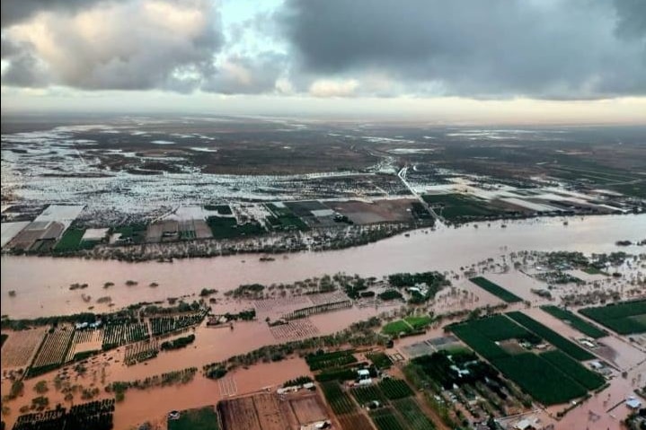 a photo of a town flooded by rains.