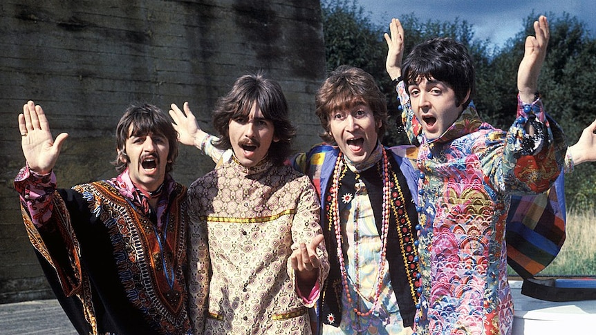 The Beatles pose for a promotional photograph during their Magical Mystery Tour