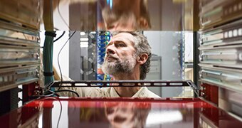 Keith Bannister inside the ASKAP telescope