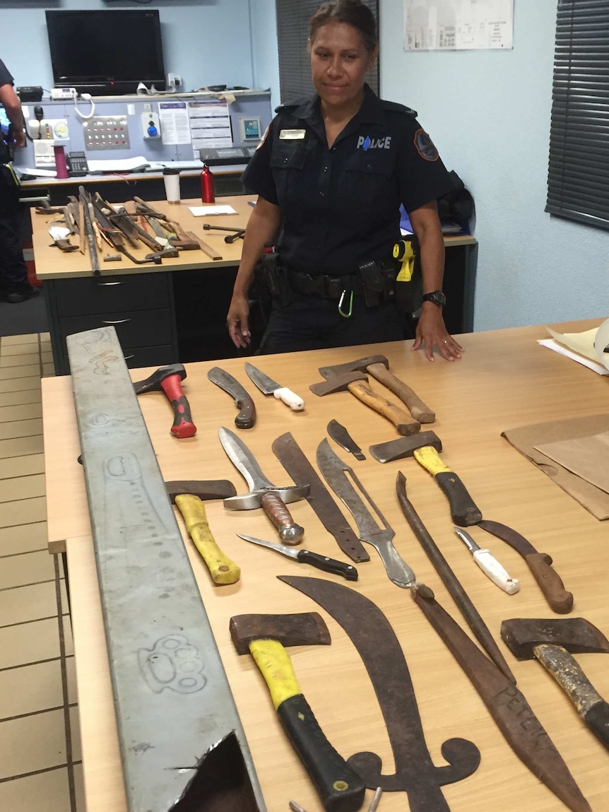 NT Police display weapons seized on Groote Eylandt.