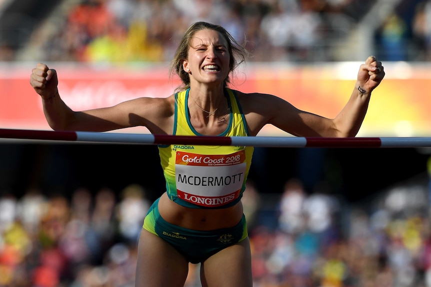 Nicola McDermott of Australia reacts following a successful jump in the Women's High Jump Final.