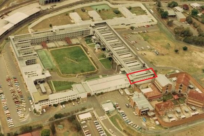 Aerial photo of Boggo Road jail in Brisbane after it closed permanently before most of it was demolished in 1996.