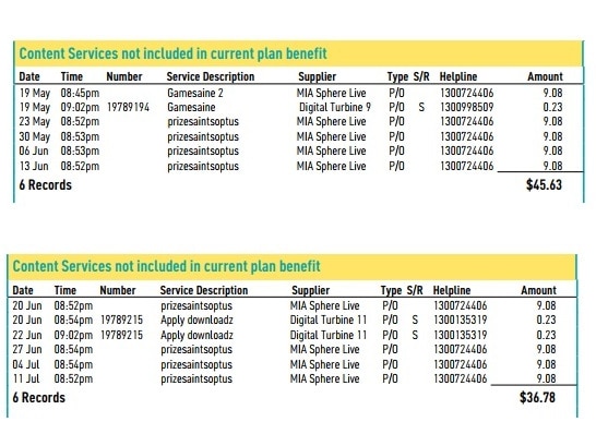 Phone bill of third party charges