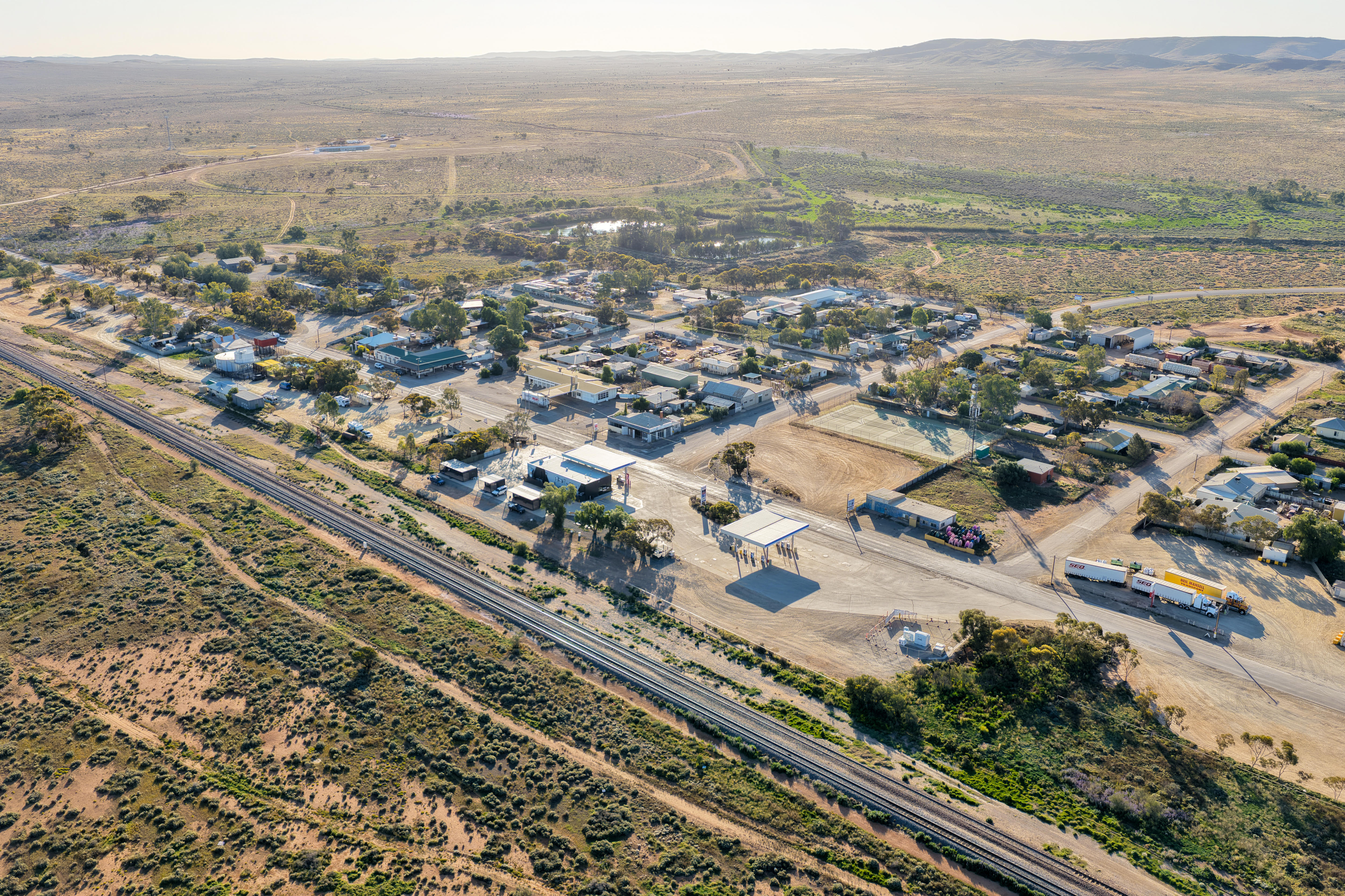 Aerial photo of an outback Australian town