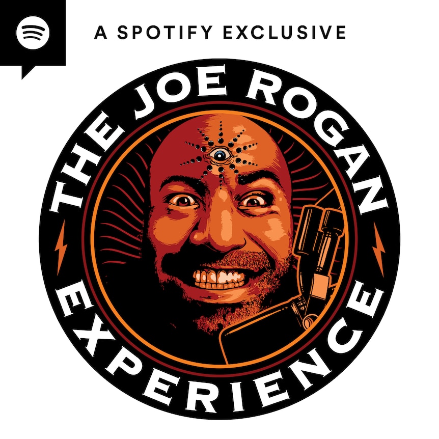 A picture of Joe Rogan's face and the title of the podcast