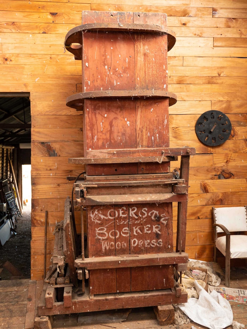 Picture of old wool press made of timber