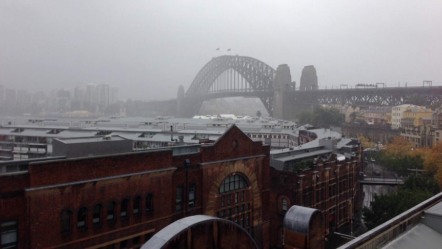 Sydney Harbour Bridge in wet weather