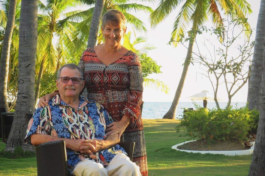 Photograph of Mr and Mrs Goodwin in formal Fijian attire whilst visiting the islands in early 2017.