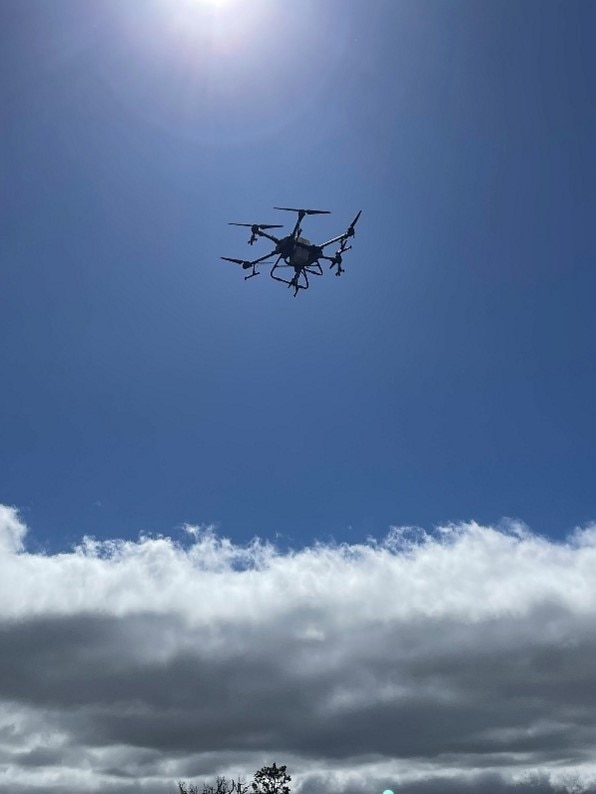 A drone in the sky.