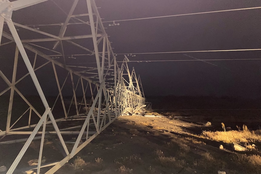 A toppled transmission tower just outside Tailem Bend.