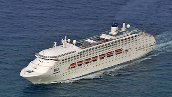 P and O cruise ship Pacific Dawn at sea.