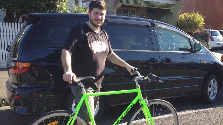 Alberto Paulon with a green bike