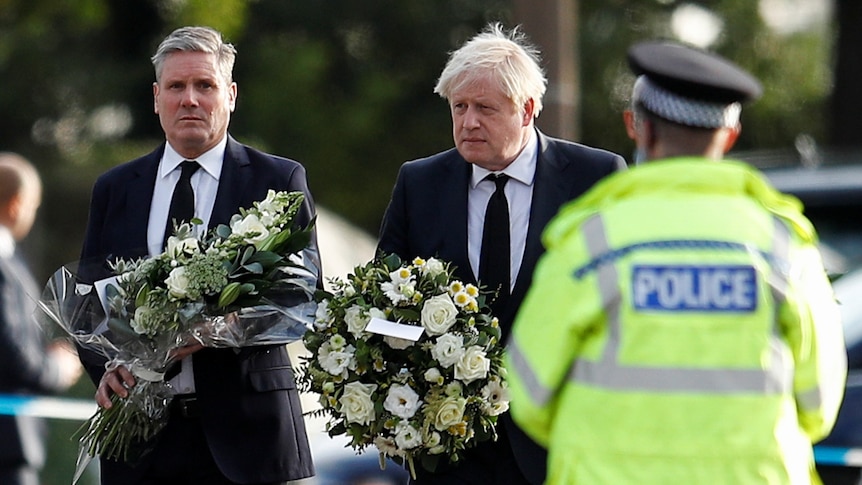 Boris Johnson and Keir Starmer lay flowers for David Amess