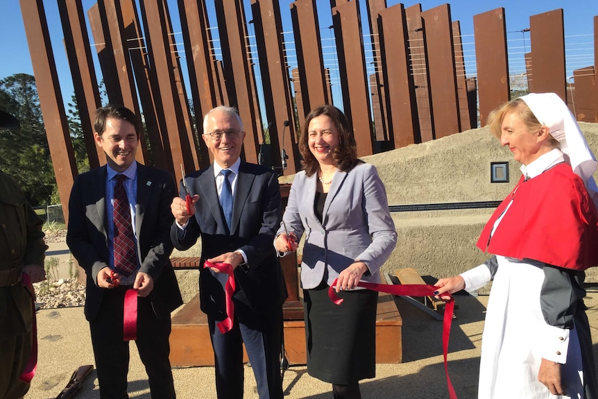 Fraser Coast Mayor George Seymour, Prime Minister Malcolm Turnbull and Qld Premier Annastacia Palaszczuk opening military trail.