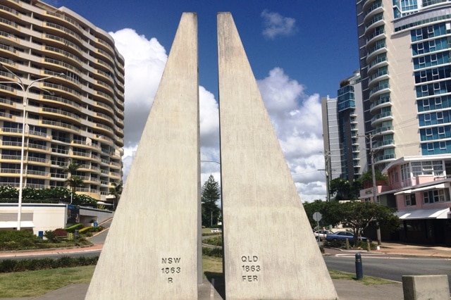 A monument to mark the NSW-QLD border at Tweed Head-Coolangatta.