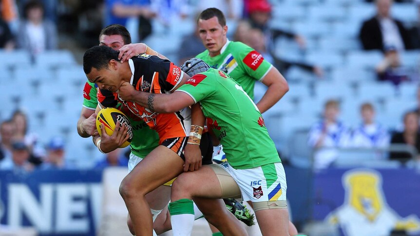 Mosese Fotuaika playing for Wests Tigers in last year's under 20 grand final