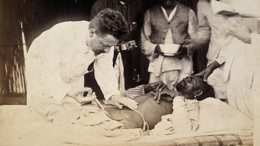 A plague patient received an inoculation during the outbreak of bubonic plague in Karachi, India 1897.