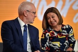 ABC Chairman Justin Milne (left) and Managing Director Michelle Guthrie talk at the ABC Annual Public Meeting