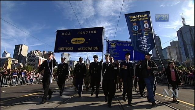 Sailors march in ANZAC Day parade