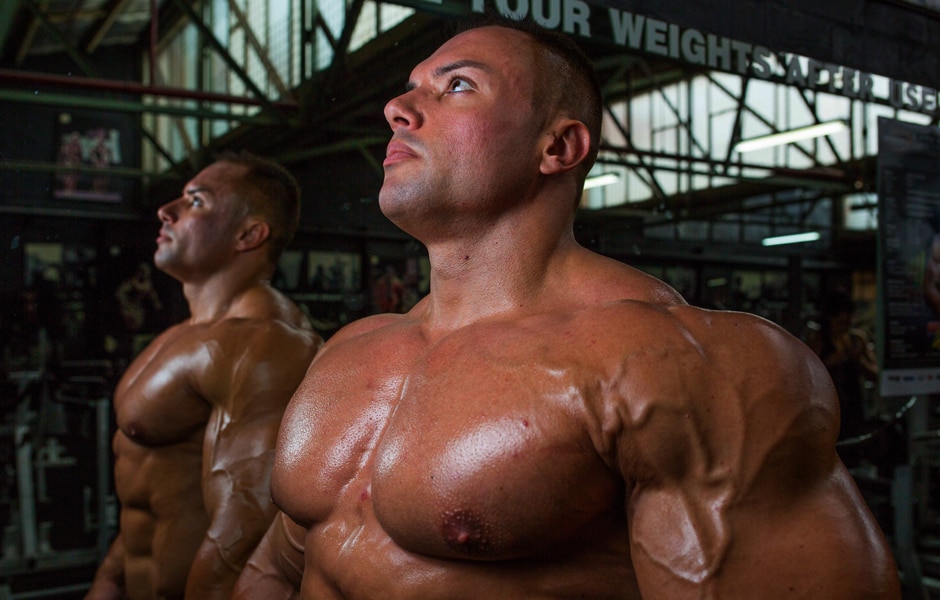 Bodybuilder Josh Lenartowicz from behind