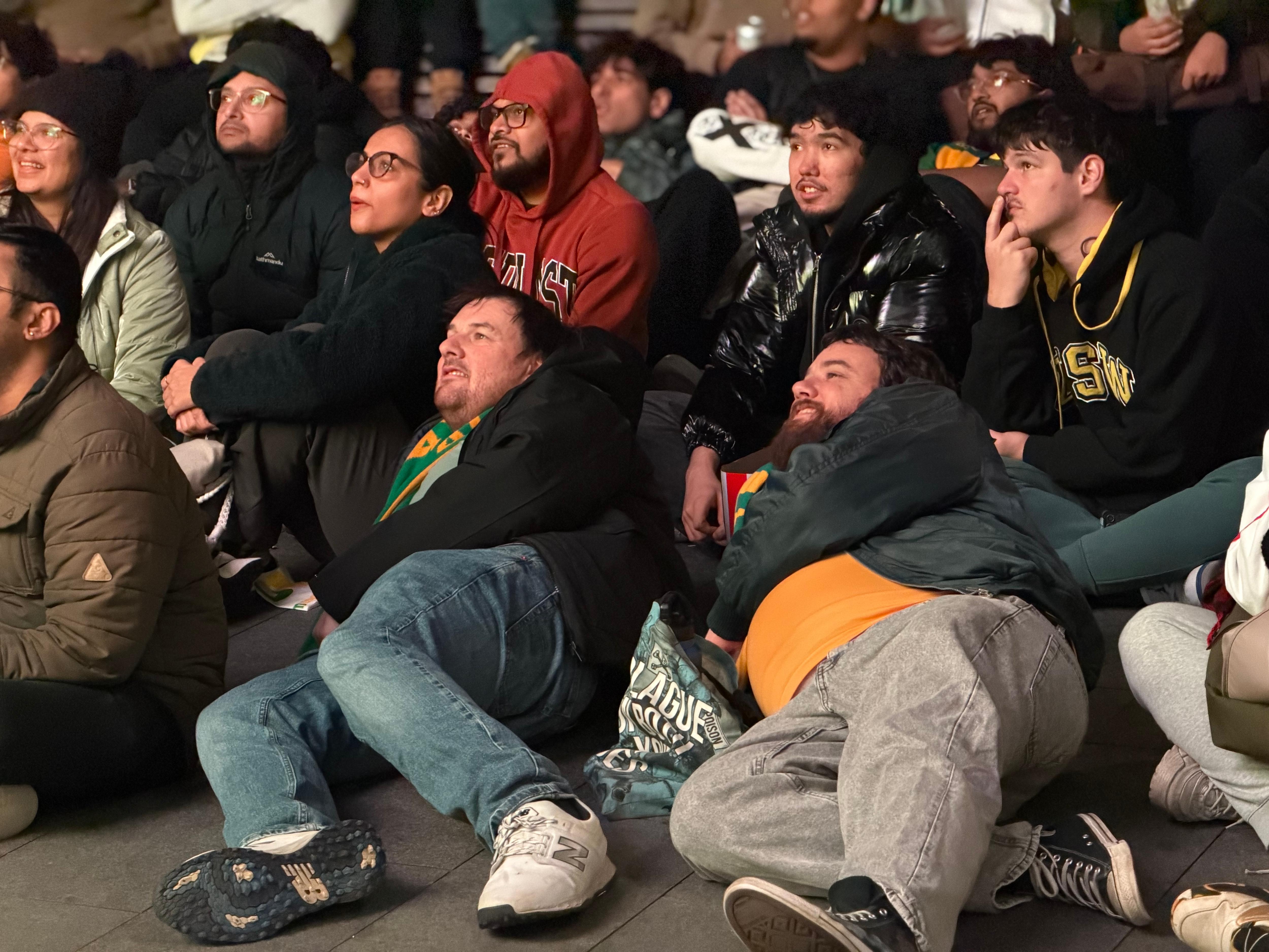 Fans lying down.
