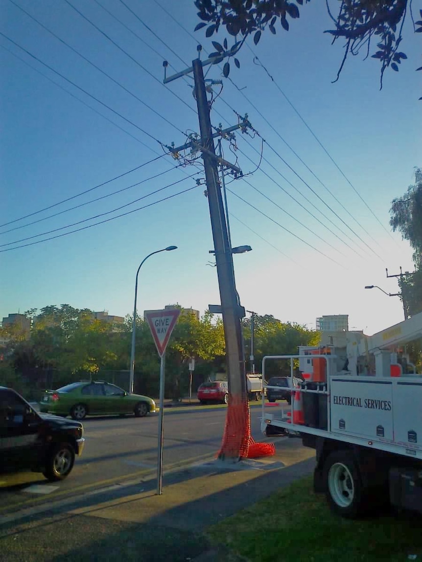 Damaged pole after the crash