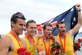 Matt Ryan, James Marburg, Cameron McKenzie-McHarg and Francis Hegerty celebrate with their medals