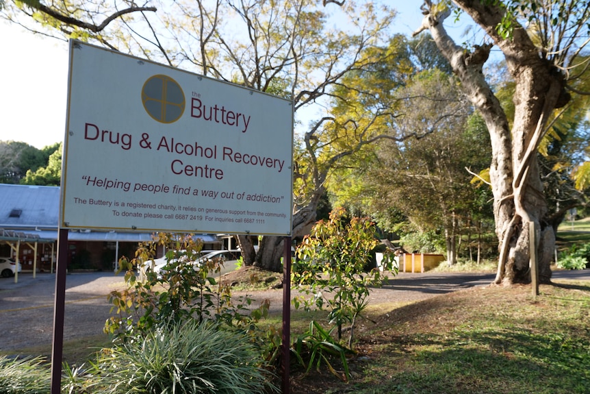 A sign outside the Buttery which says Drug and Alcohol Recovery Centre 
