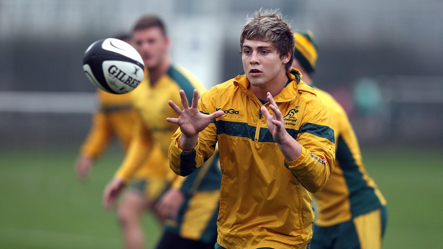 James O'Connor catching ball at training with Wallabies