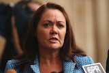 Liza Harvey speaks at a press conference in front of Parliament House.